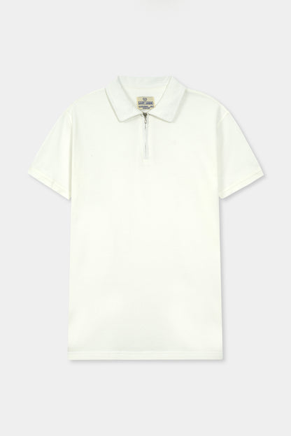 White Polo Zipper Mens Shirt