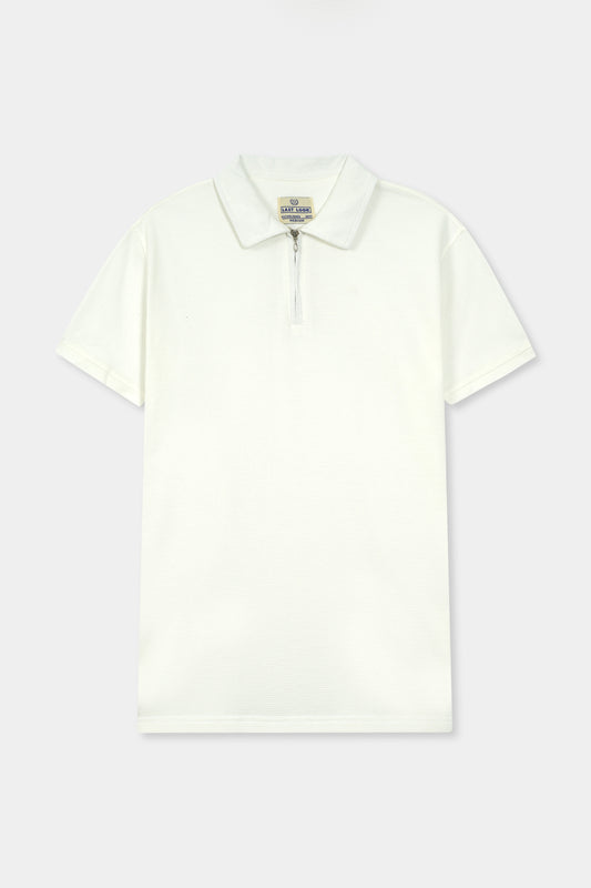 White Polo Zipper Mens Shirt