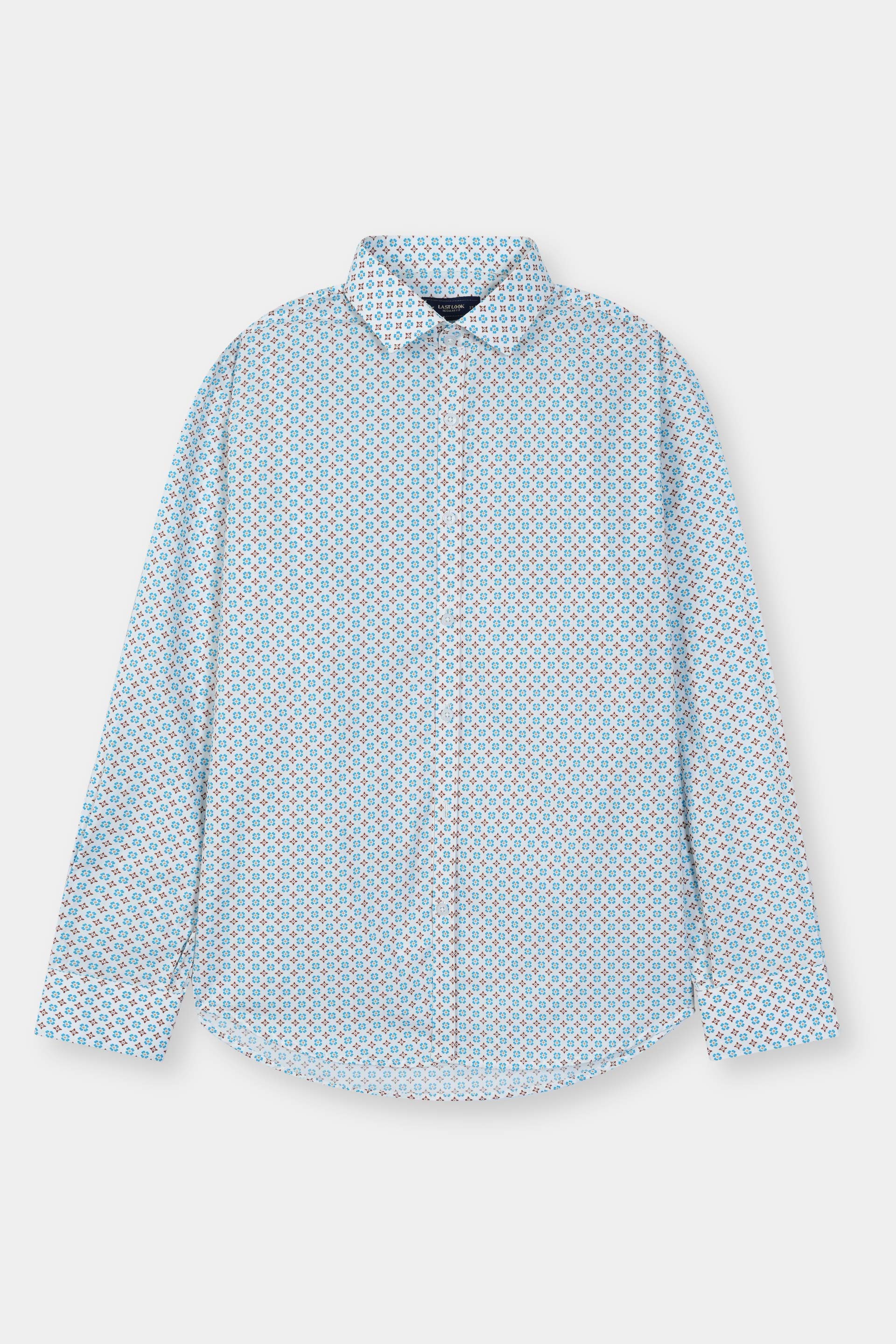 Sky Blue Printed Dress Shirt Men