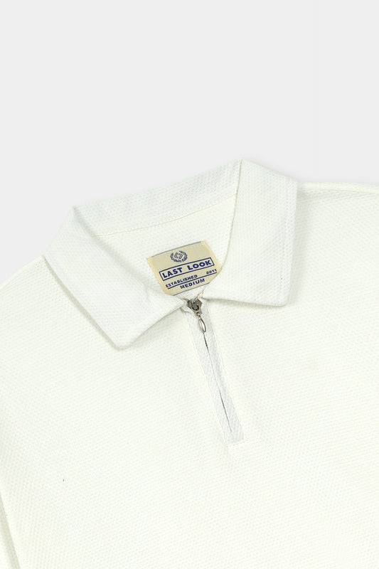 White Polo Zipper Mens Shirt