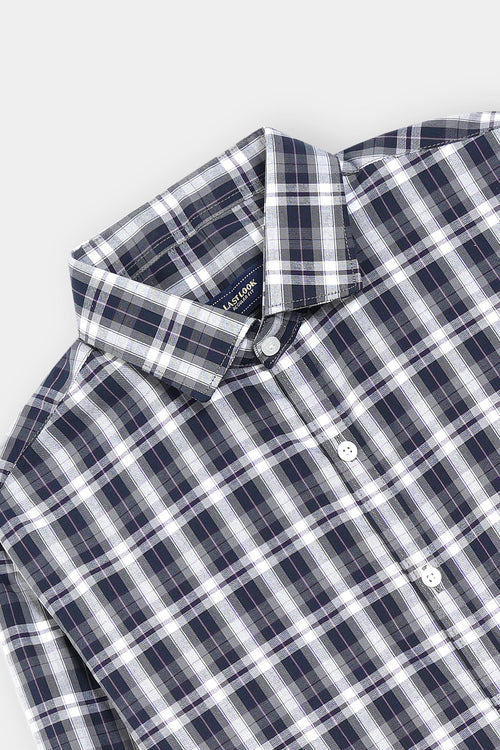 Black & White Checked Dress Shirt Men
