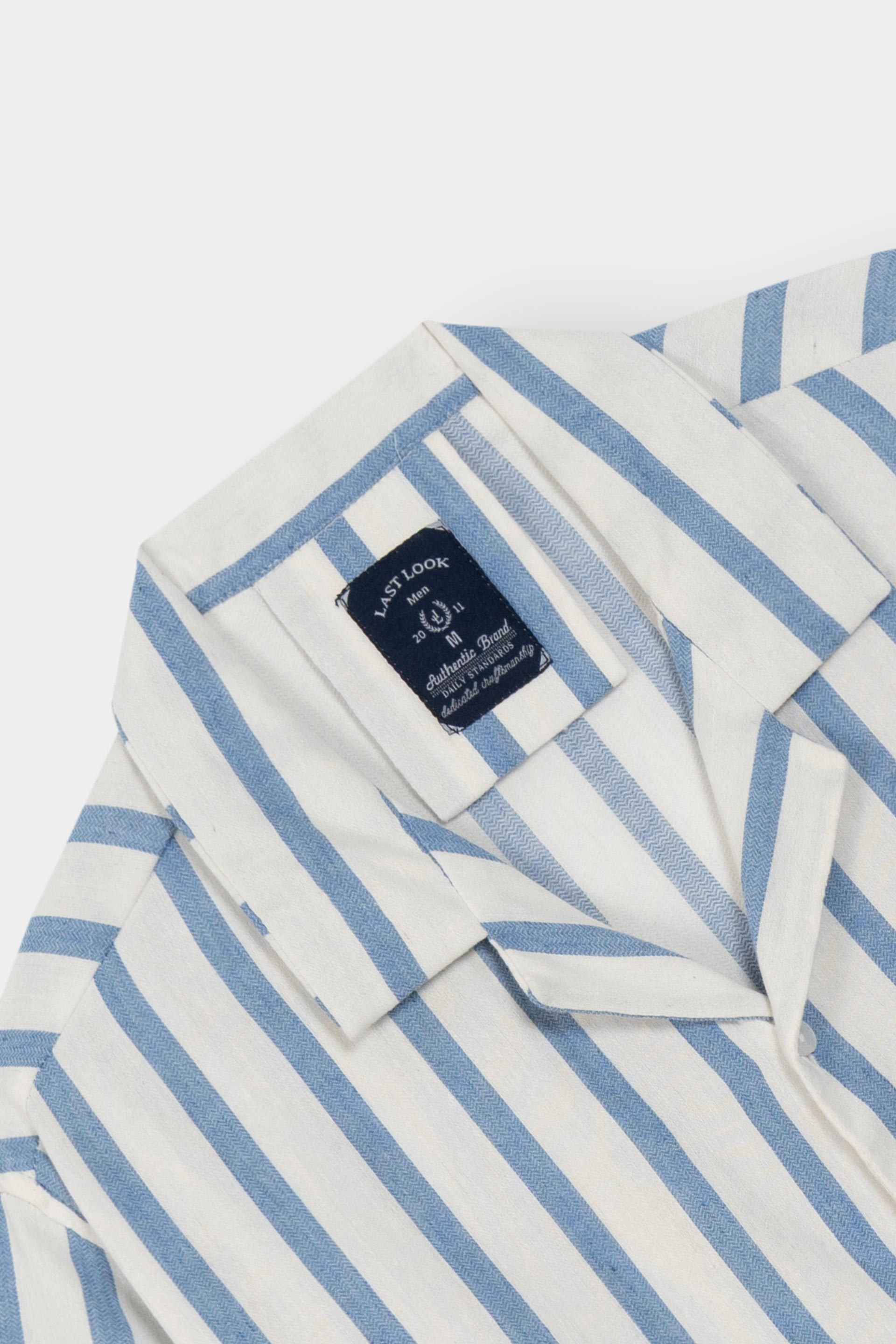 Blue Striped Coat Collar Shirt Men