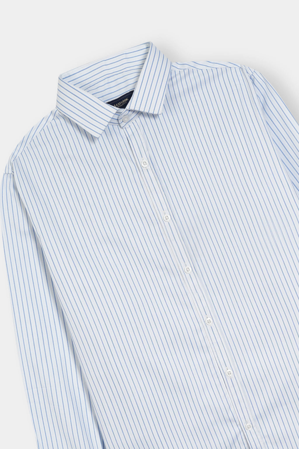White with Blue Causal Dress Shirt Men
