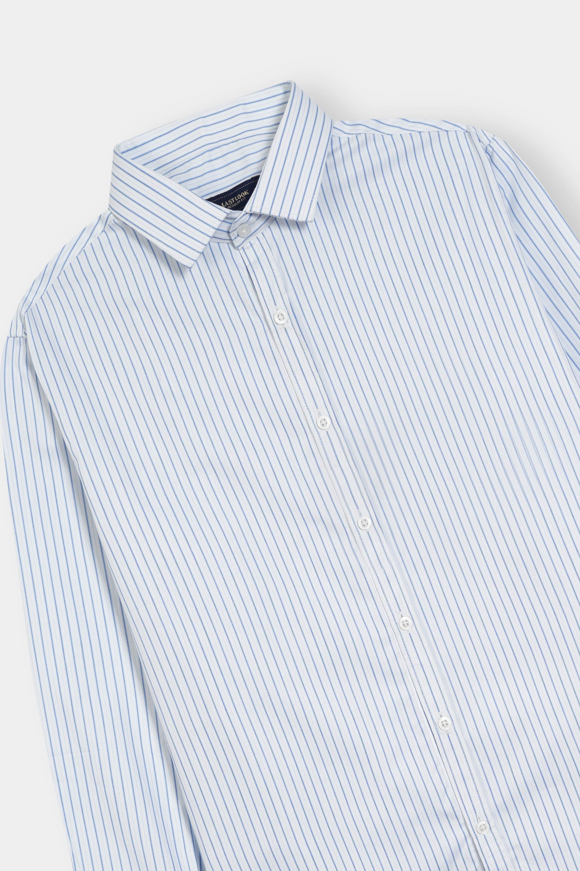 White with Blue Causal Dress Shirt Men