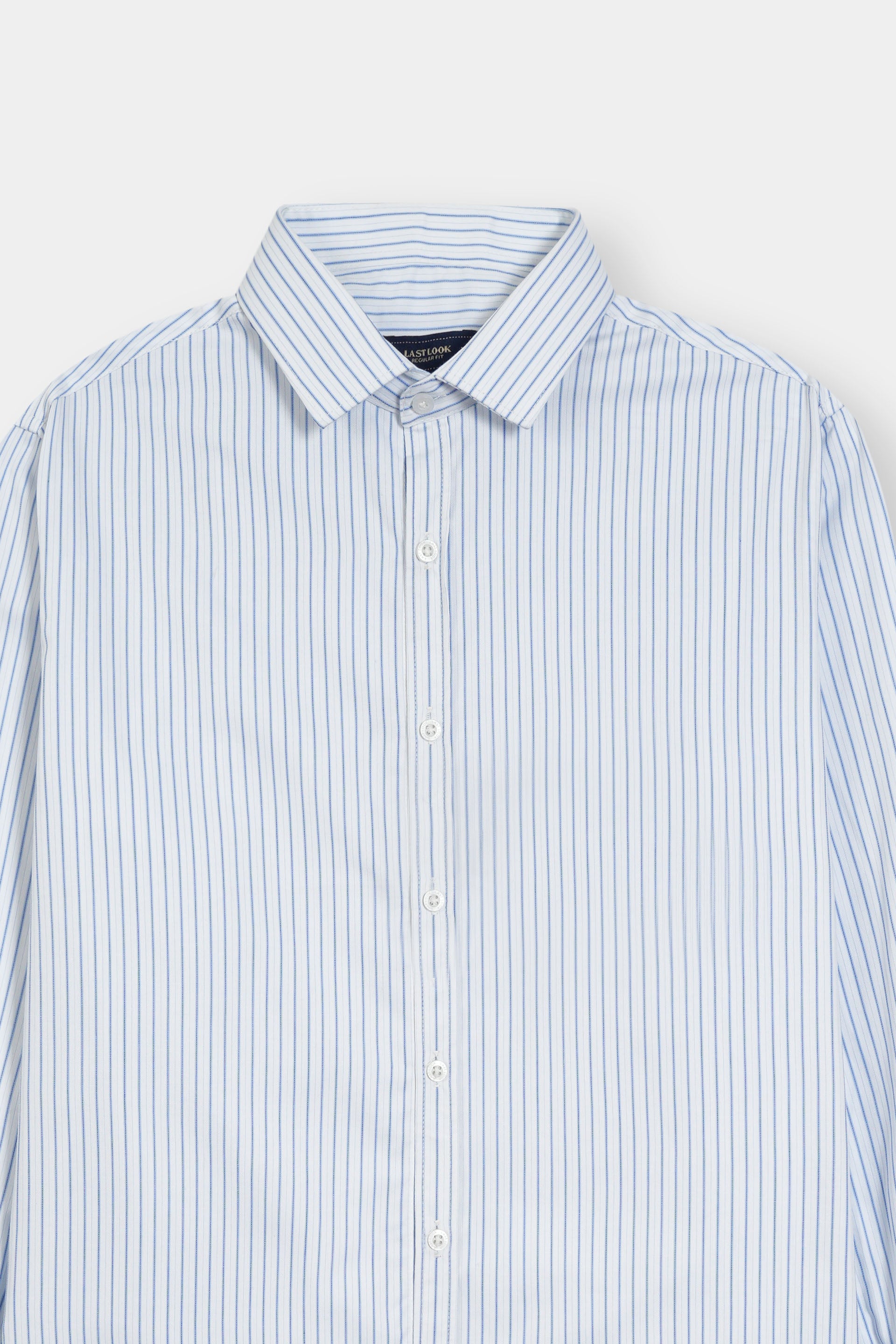 White with Blue Causal Dress Shirt Men