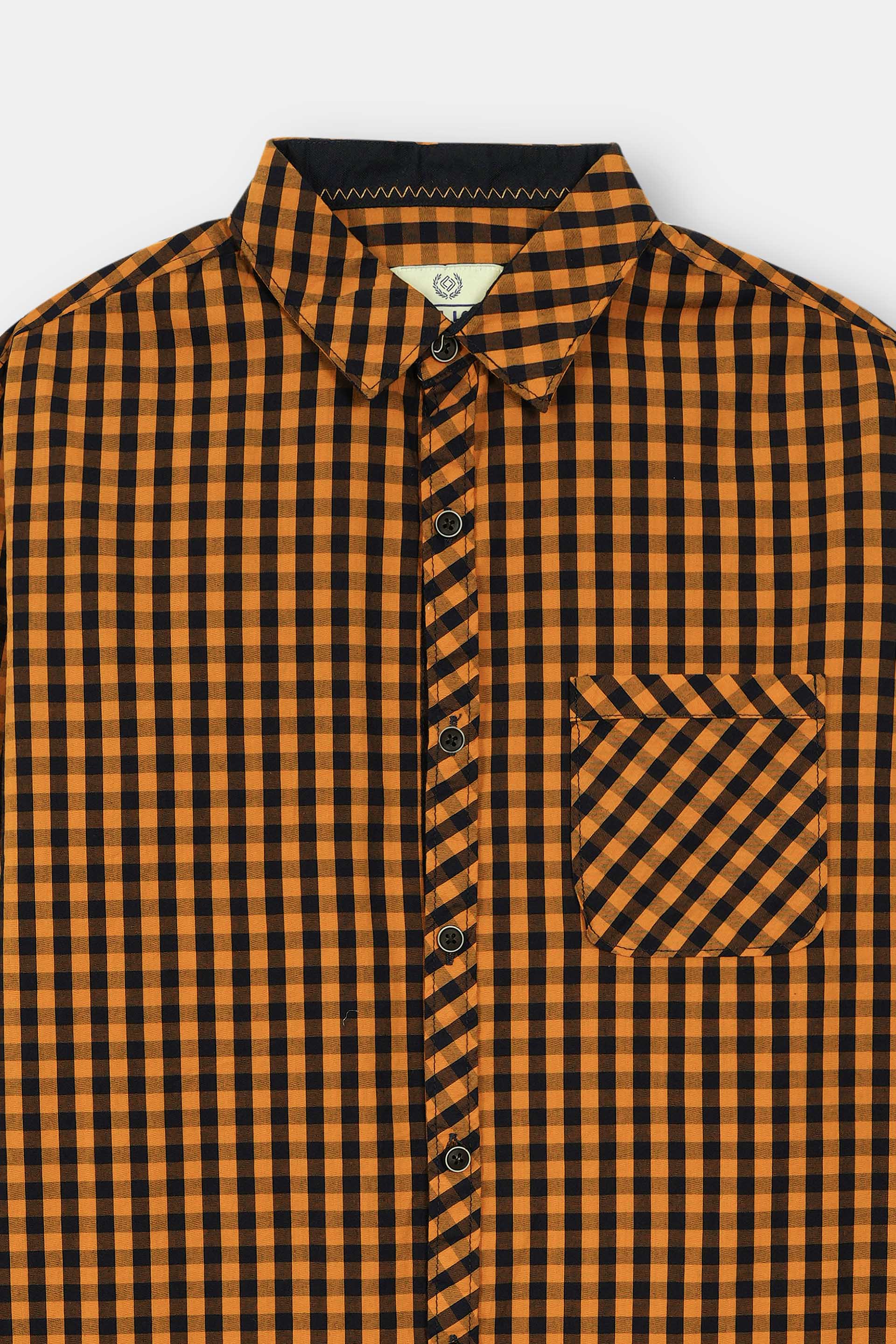 Yellow Checked Casual Dress Shirt Men