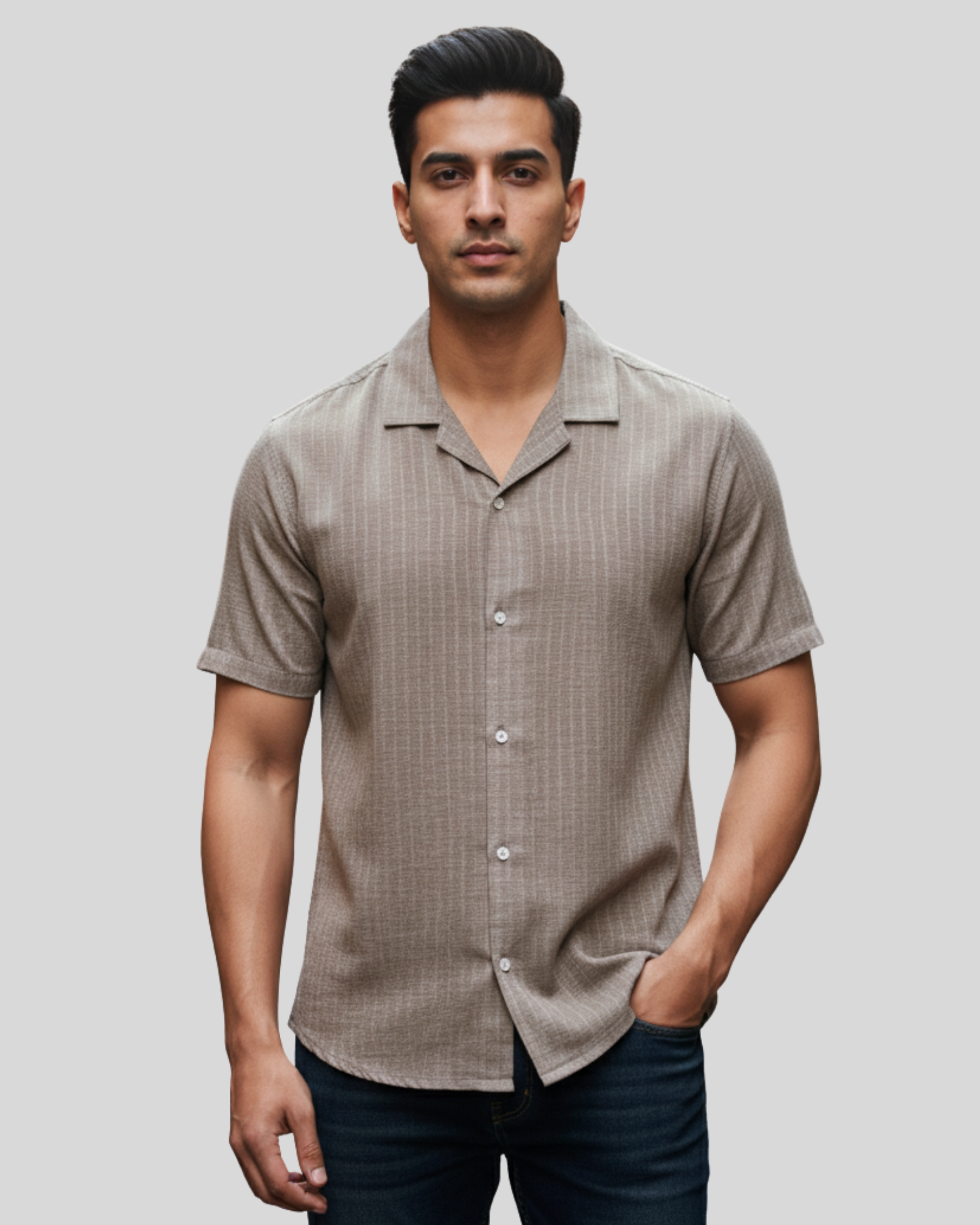 Brown Coat Collar Shirt Men