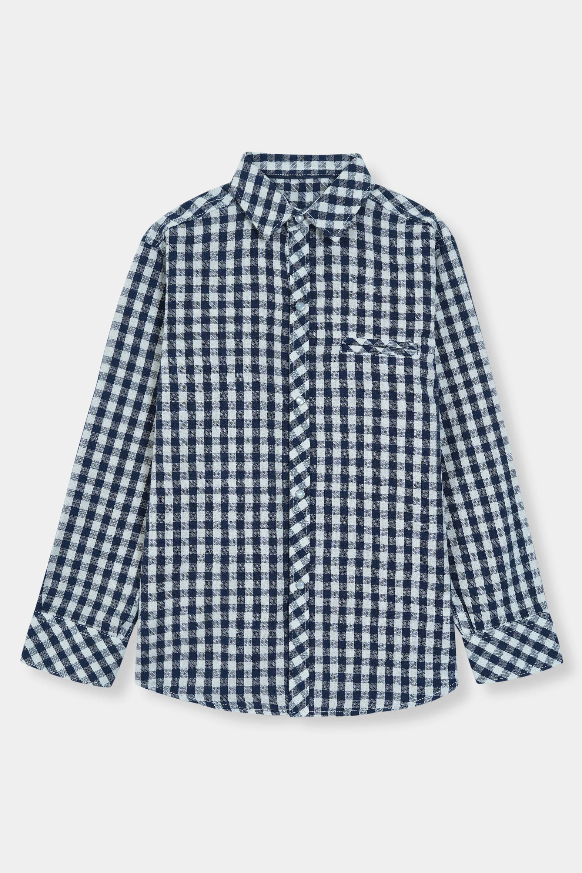 Navy Checked Casual Dress Shirt Boys