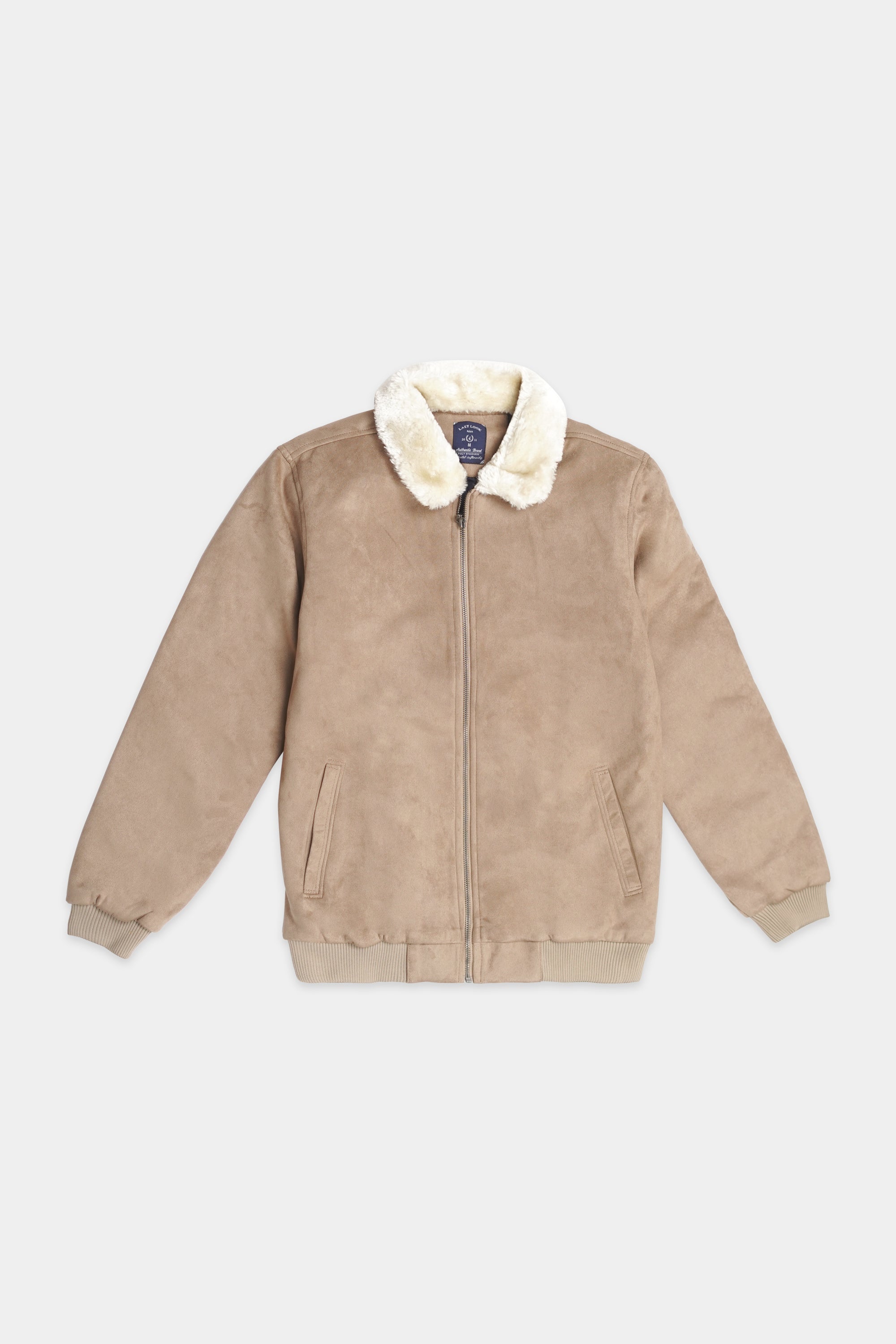 Beige Men Suede Jacket