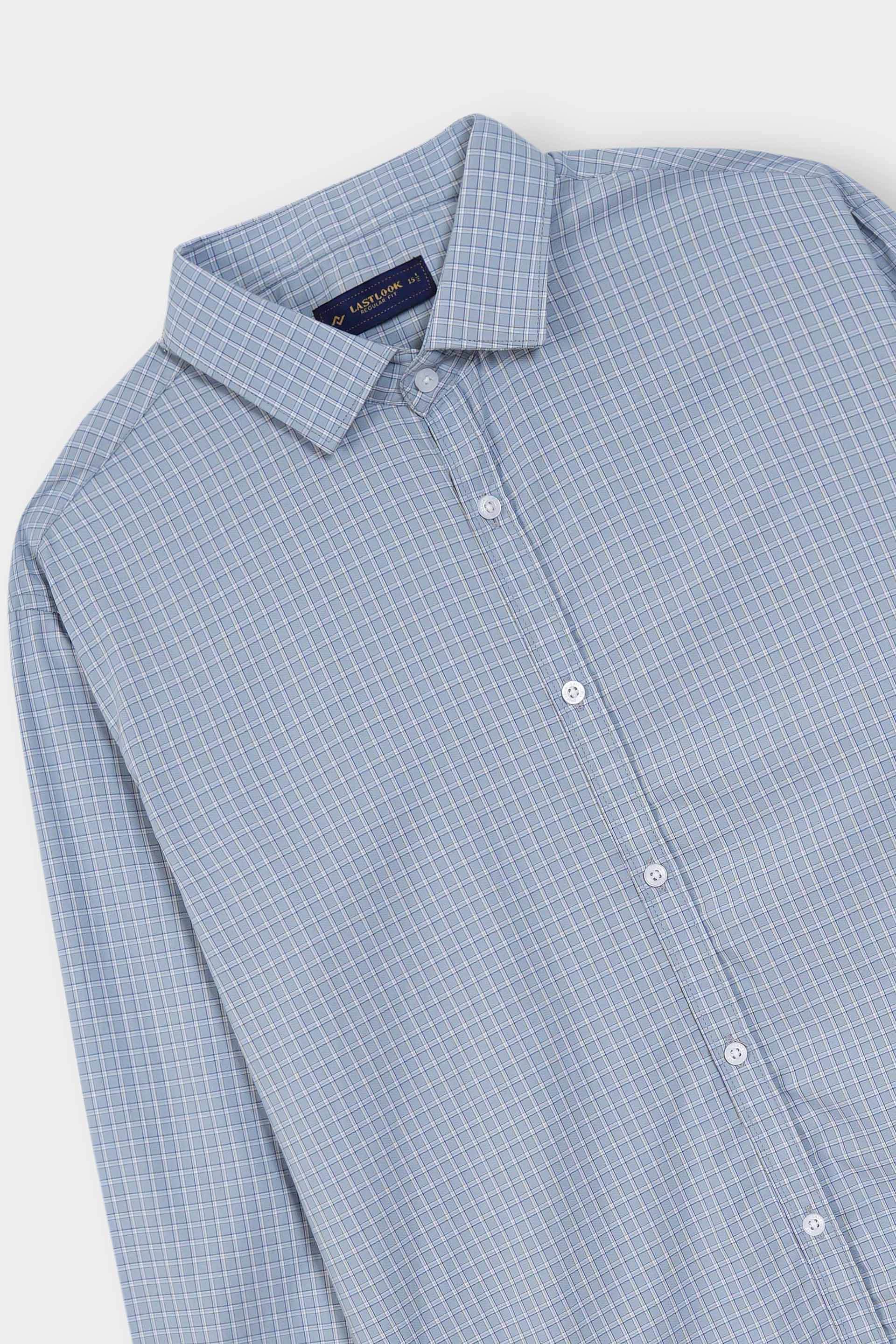 Blue Cheaked Dress Shirt Men