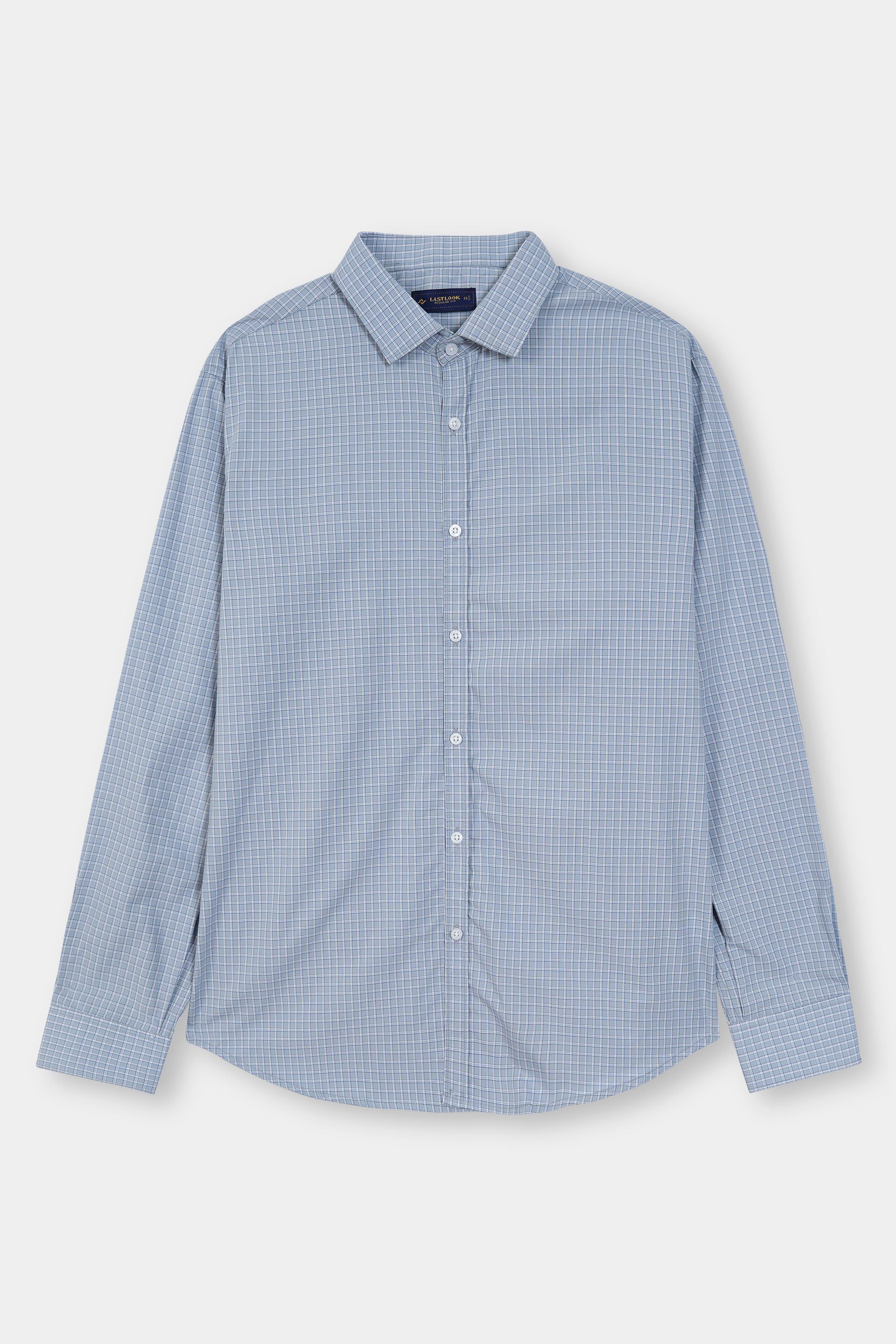 Blue Cheaked Dress Shirt Men