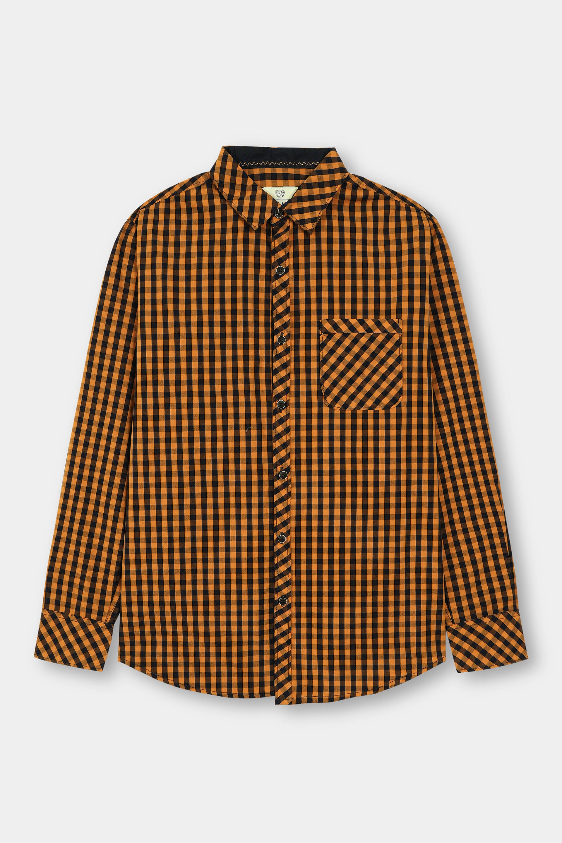 Yellow Checked Casual Dress Shirt Men