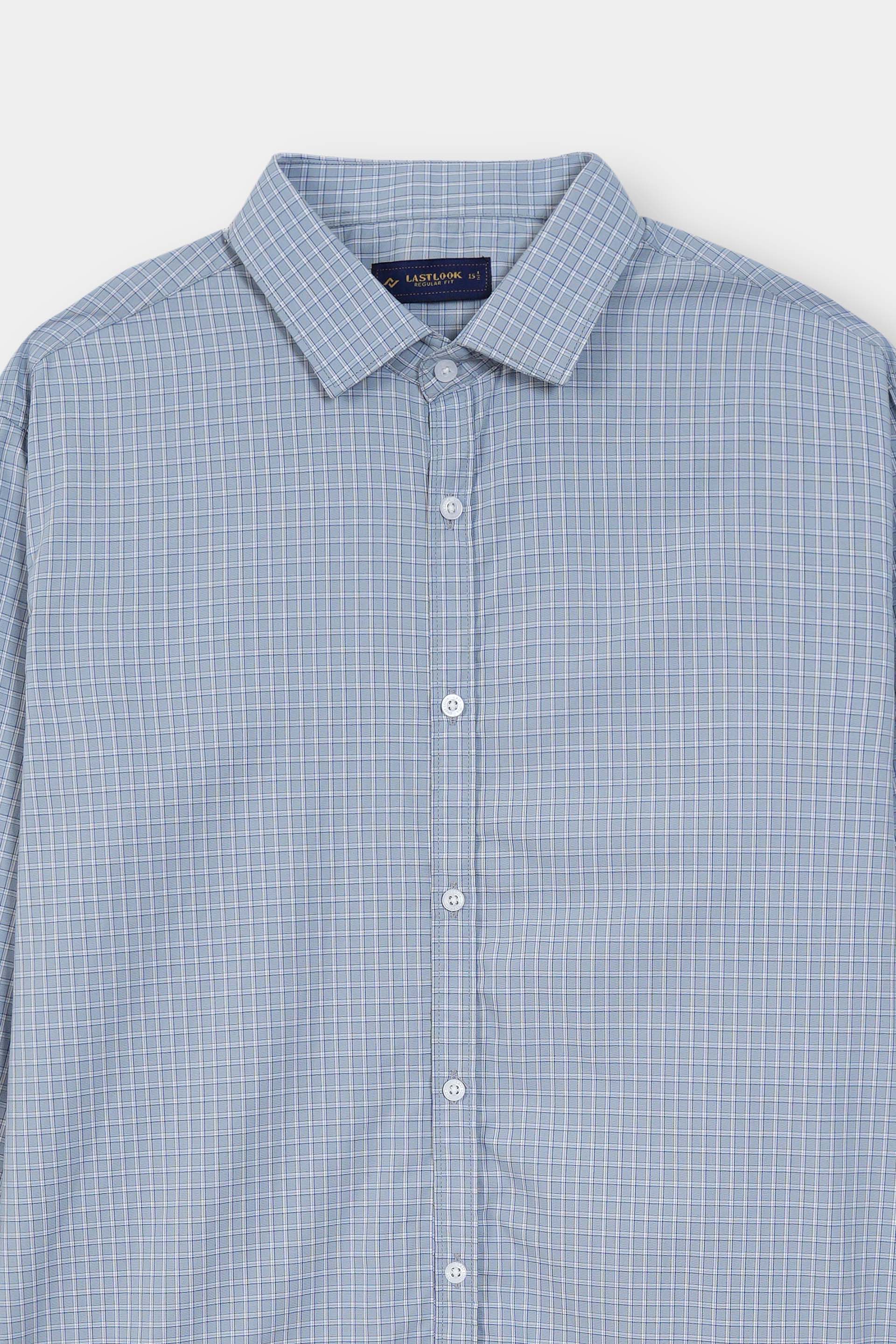 Blue Cheaked Dress Shirt Men