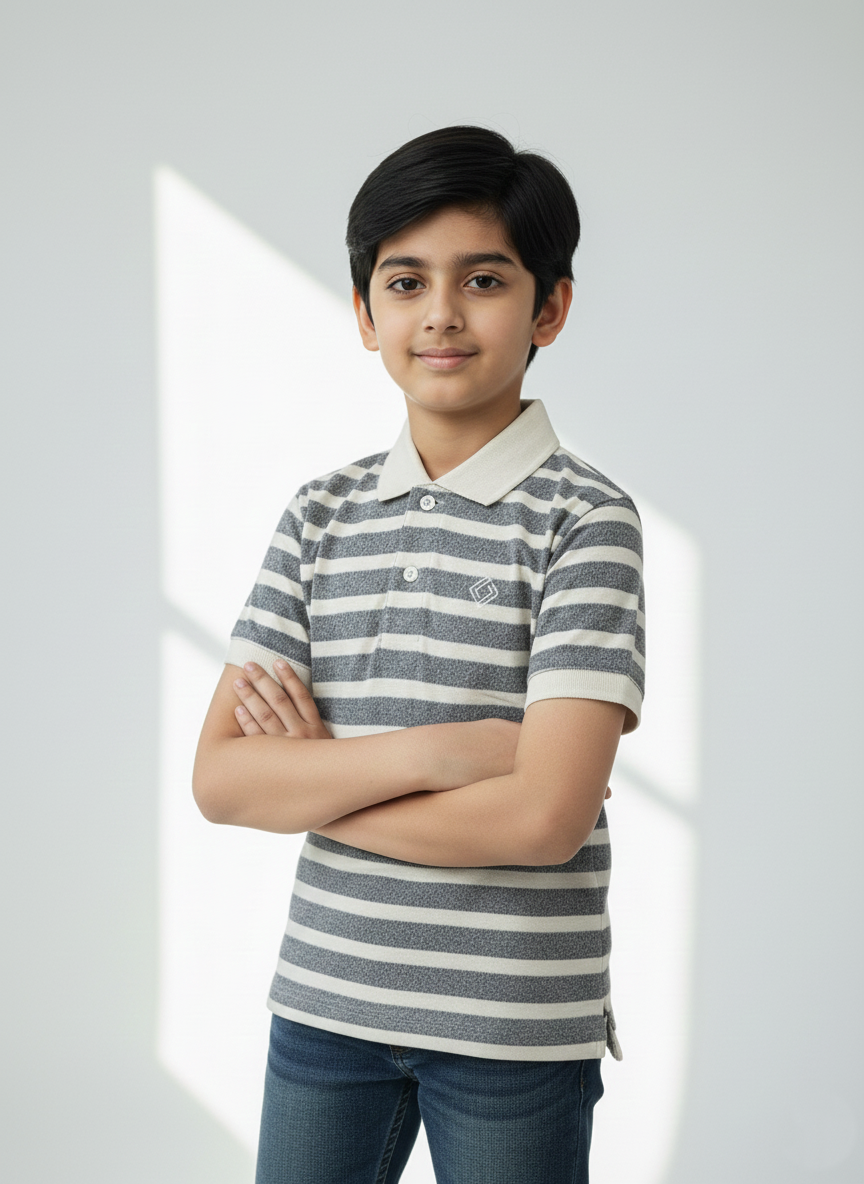 Grey & White Polo Boys Shirts