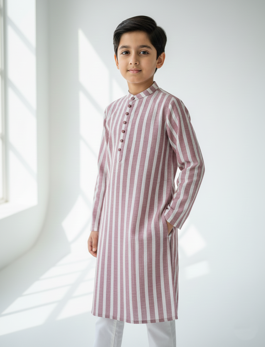 Dusty Pink & White Kurta Boys