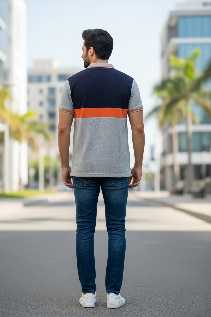 Orange & Grey Polo Shirt Men