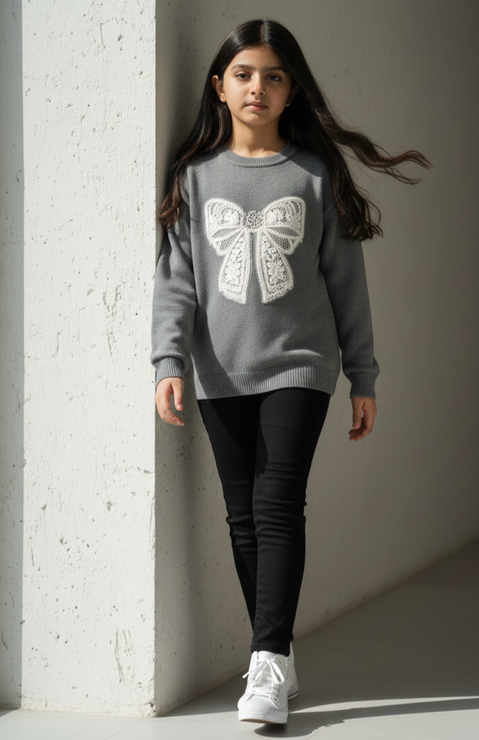 Grey Butterfly Sweater Girls