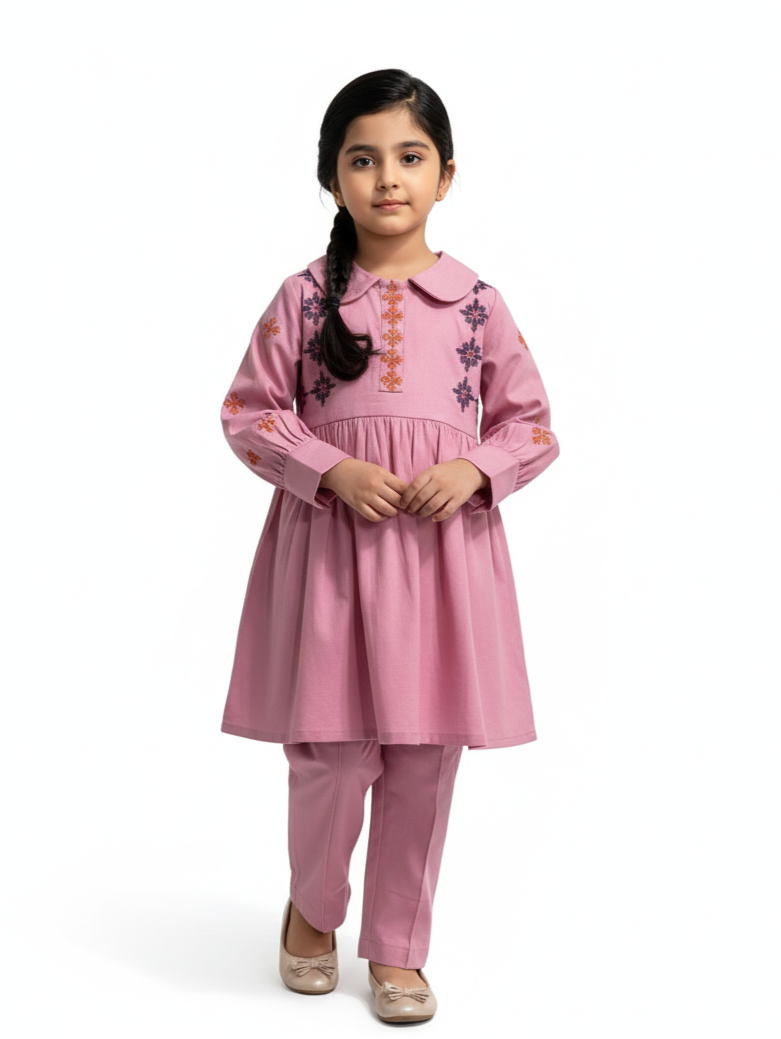 Pink Embroidery Suit Girls
