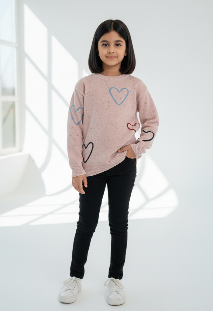 Pink Heart Sweater Girls