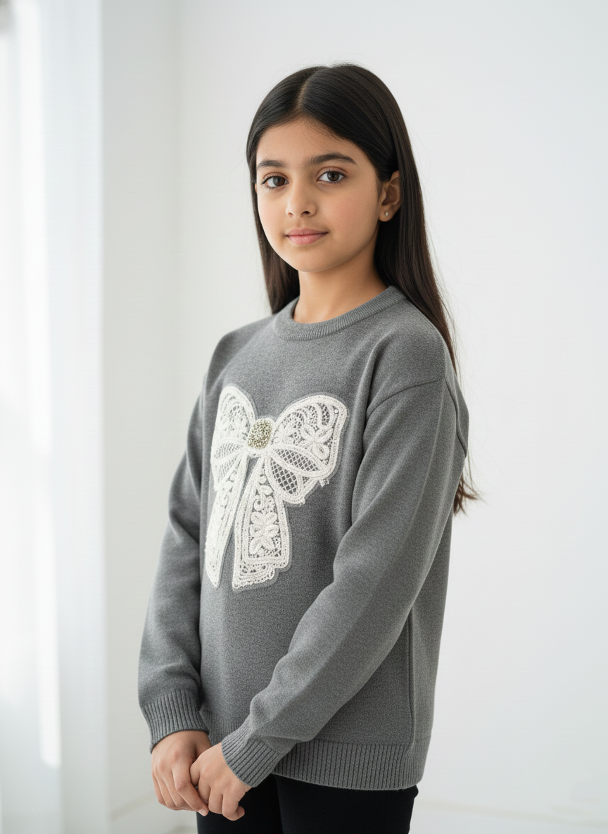 Grey Butterfly Sweater Girls