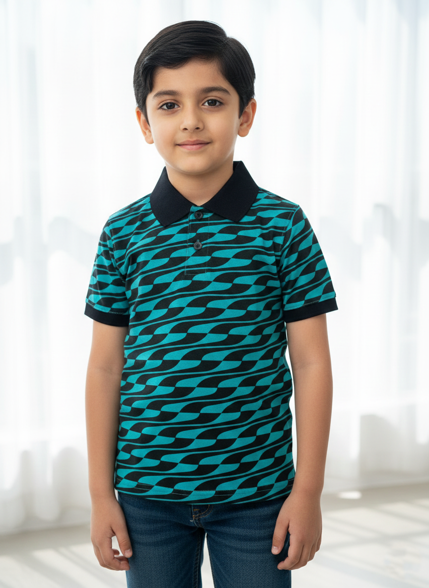Blue Texture Boys Polo Shirts