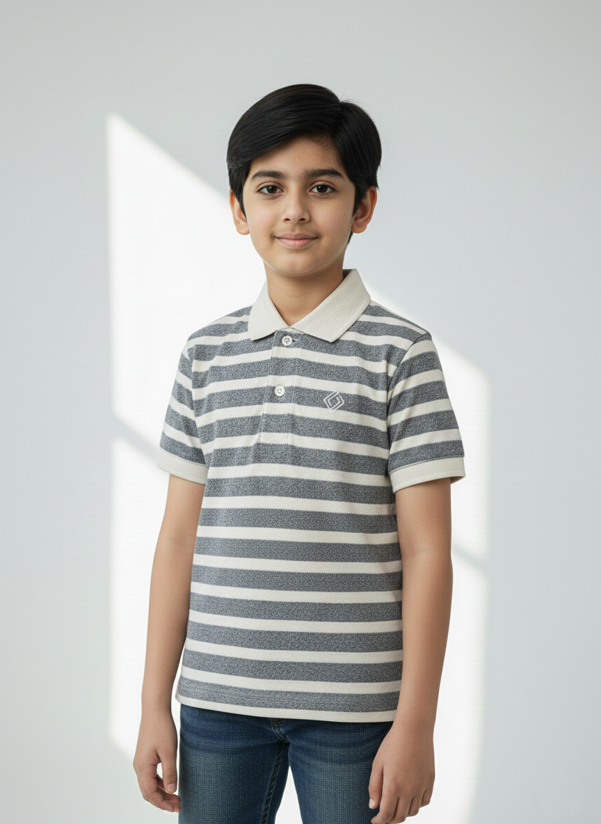 Grey & White Polo Boys Shirts