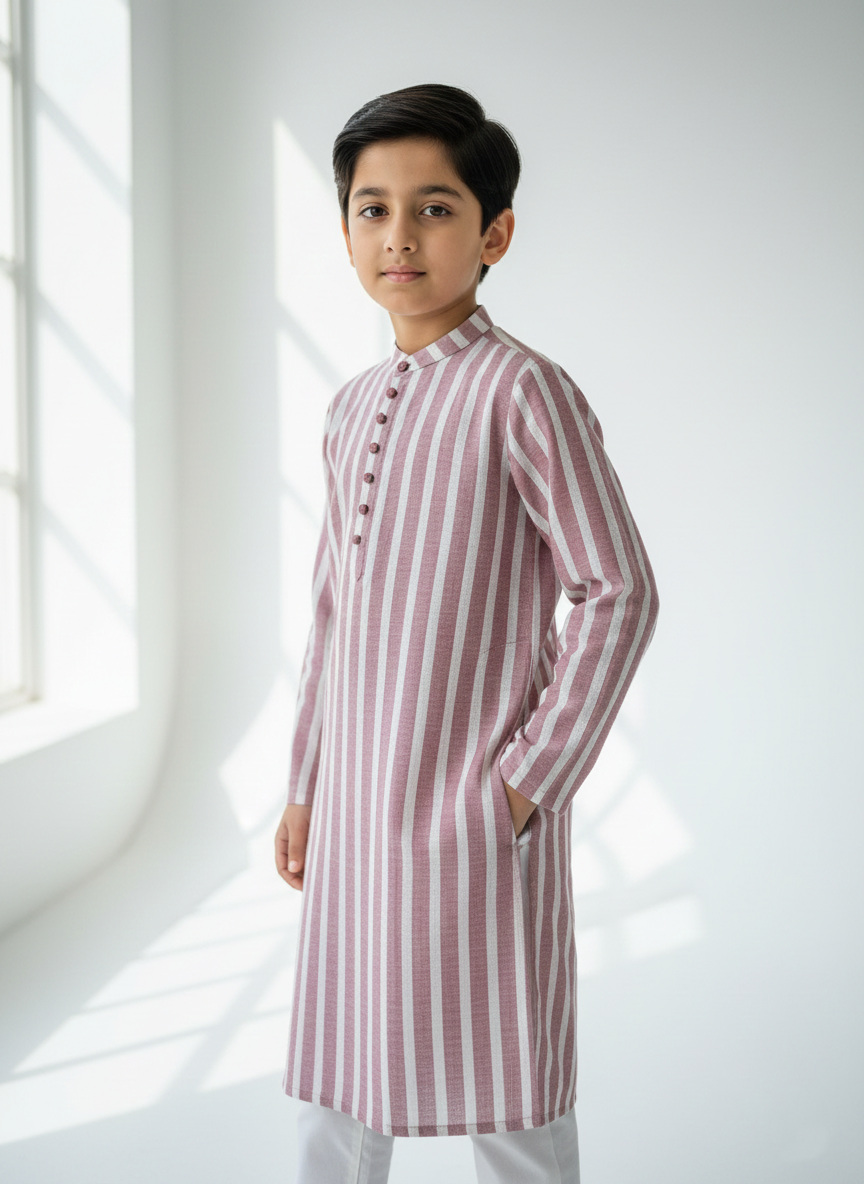 Dusty Pink & White Kurta Boys