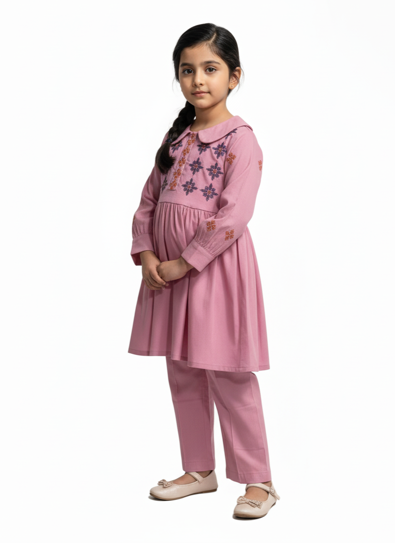 Pink Embroidery Suit Girls
