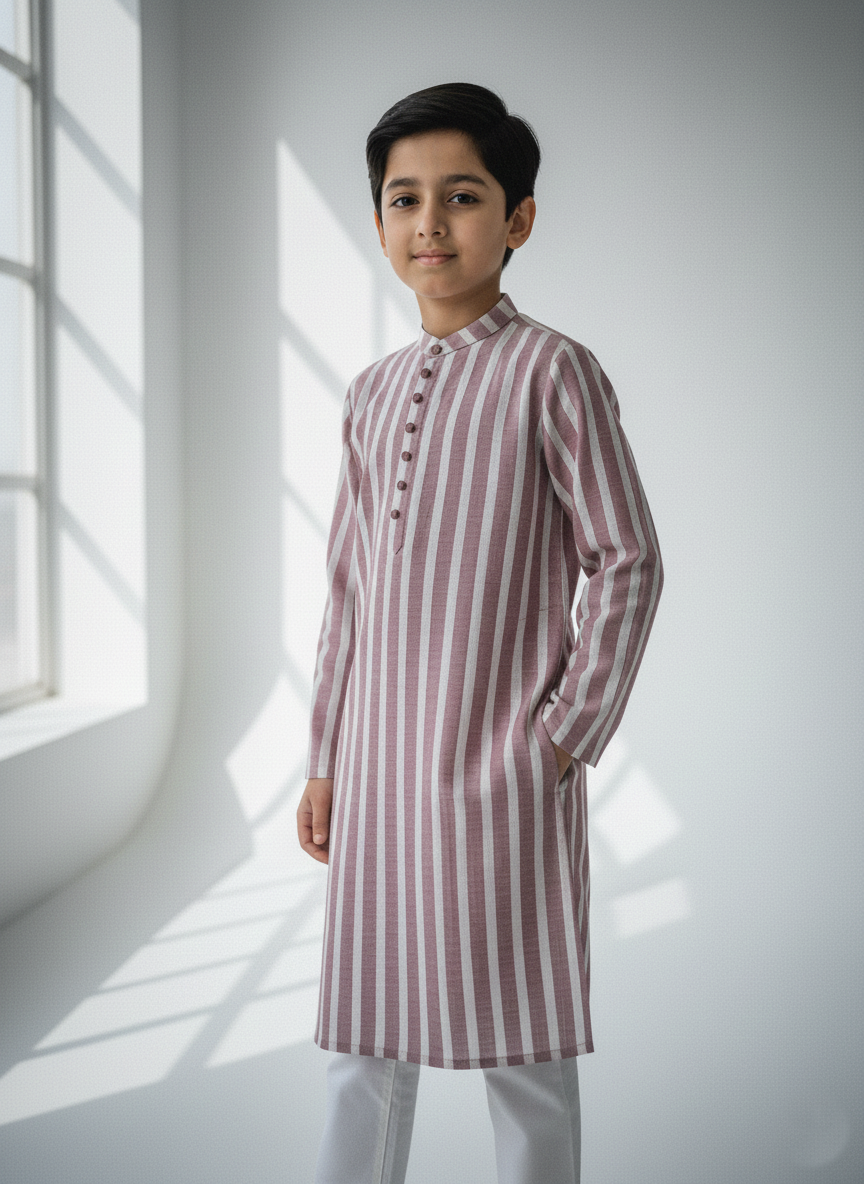 Dusty Pink & White Kurta Boys