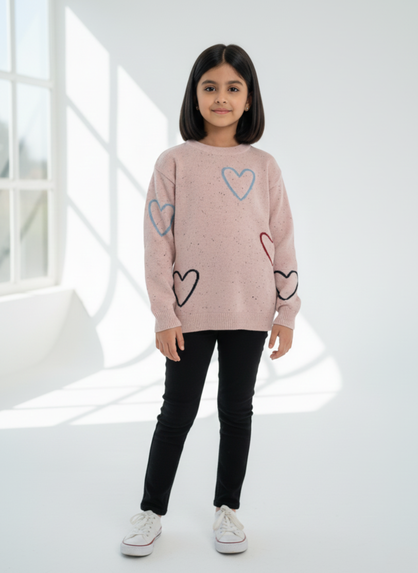Pink Heart Sweater Girls