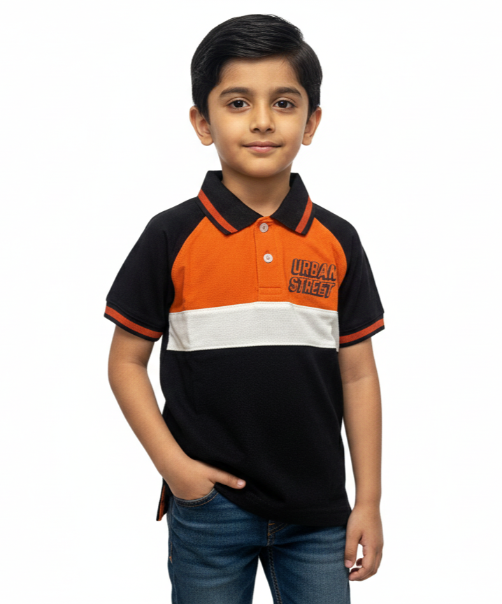 Orange & Black  Boys Polo Shirts