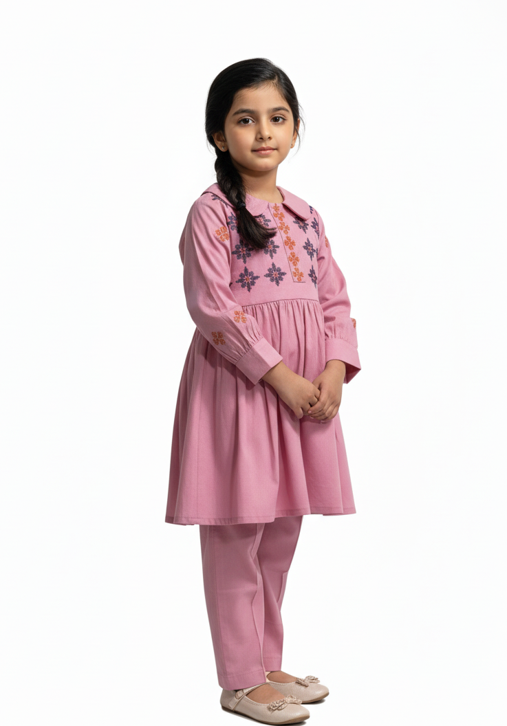 Pink Embroidery Suit Girls