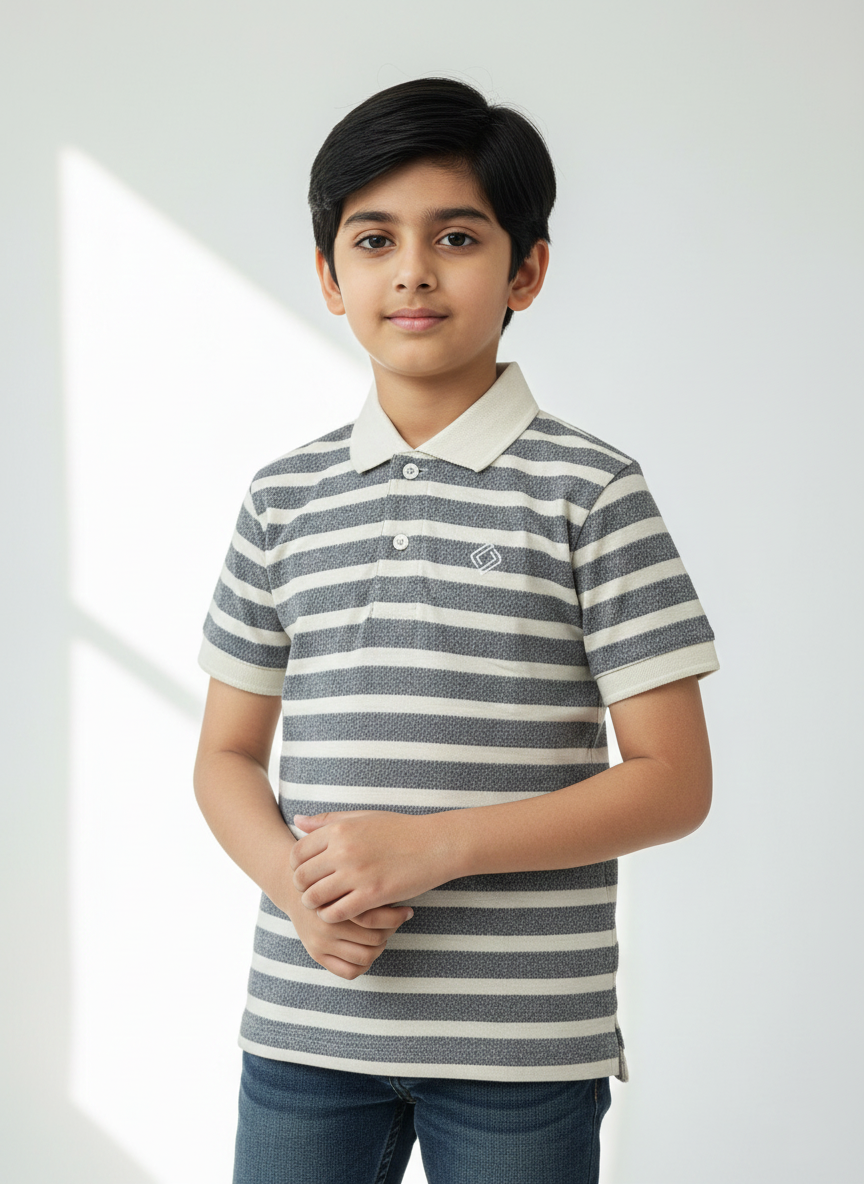 Grey & White Polo Boys Shirts