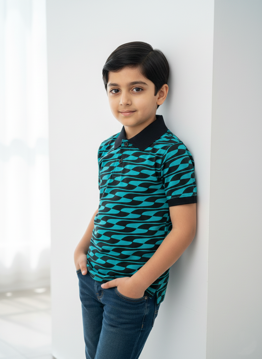 Blue Texture Boys Polo Shirts