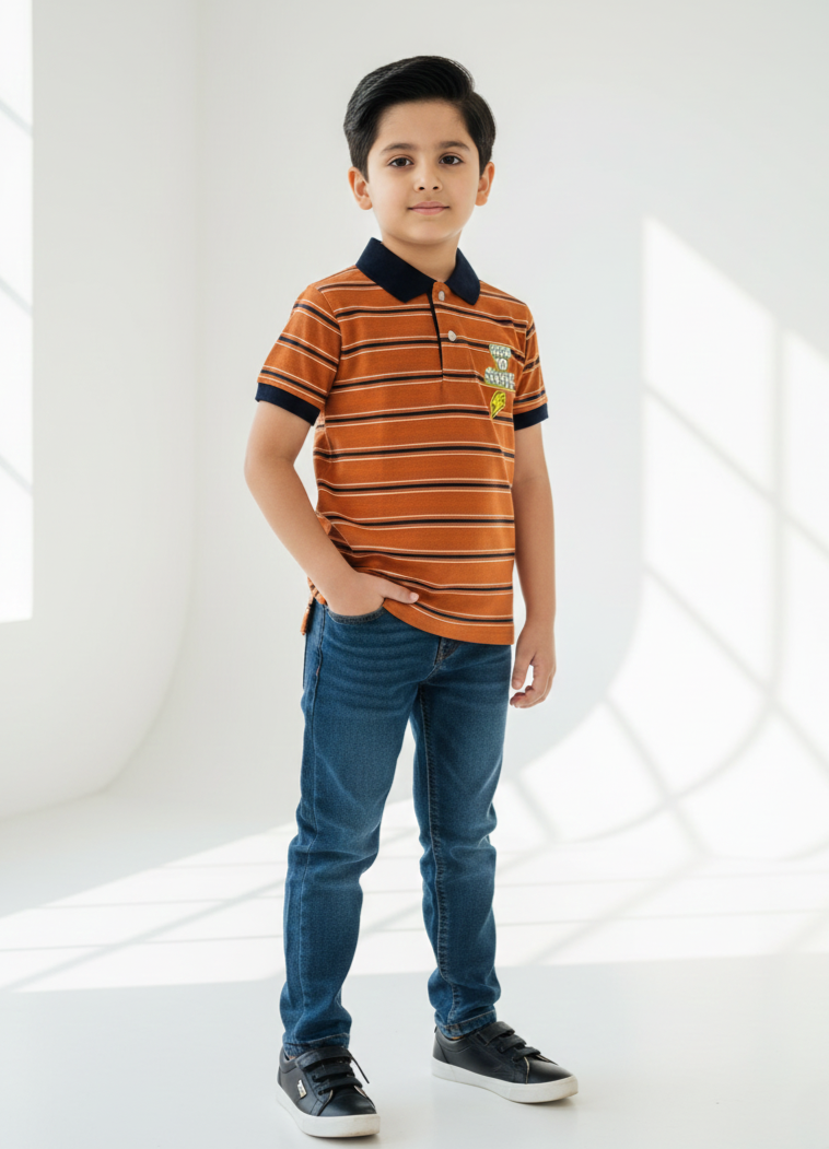 Orange &  Blue Lines Boys Polo Shirts