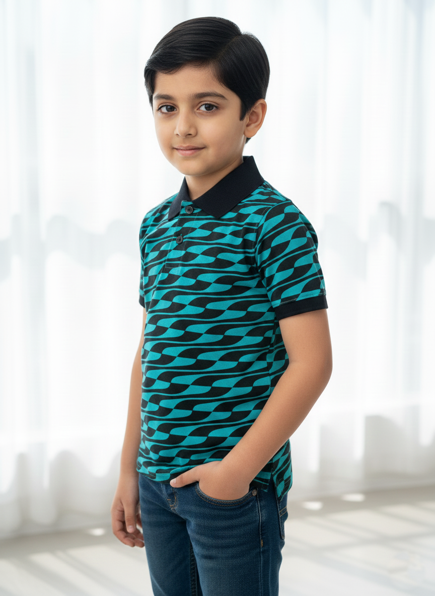 Blue Texture Boys Polo Shirts