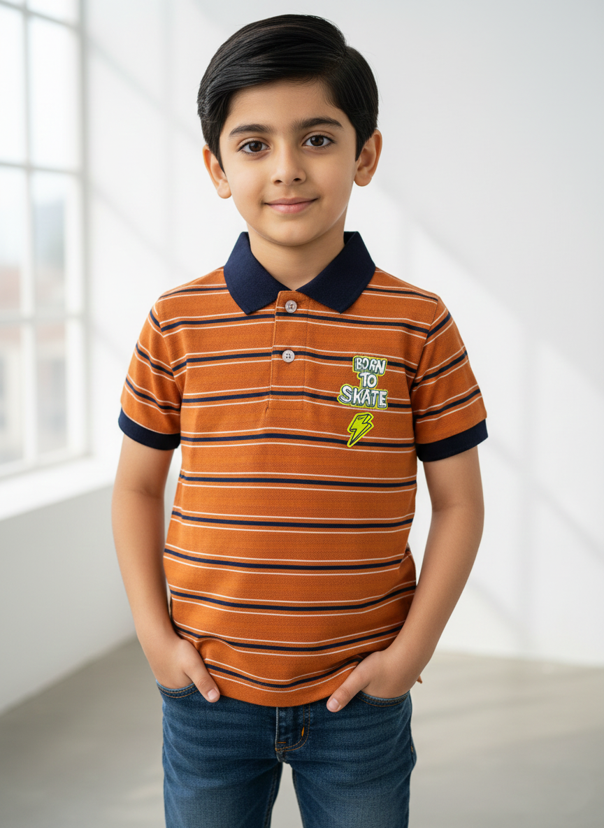 Orange &  Blue Lines Boys Polo Shirts
