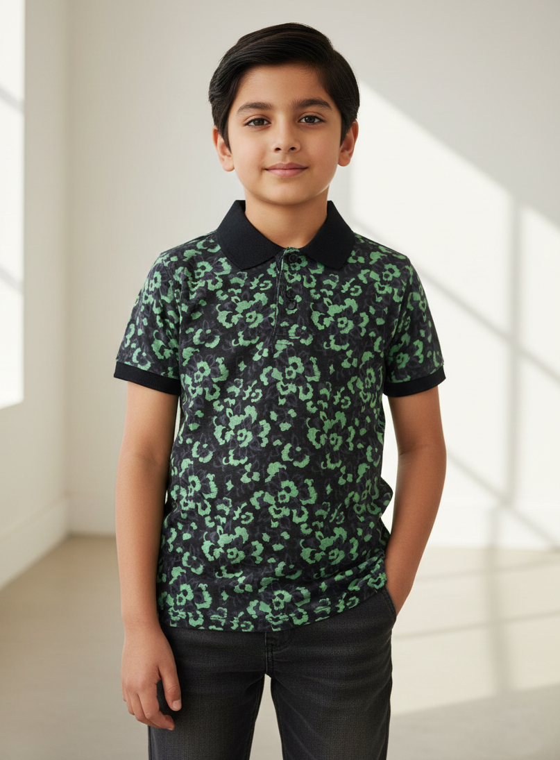 Black & Green Boys Polo Shirts