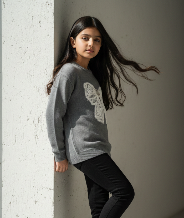 Grey Butterfly Sweater Girls
