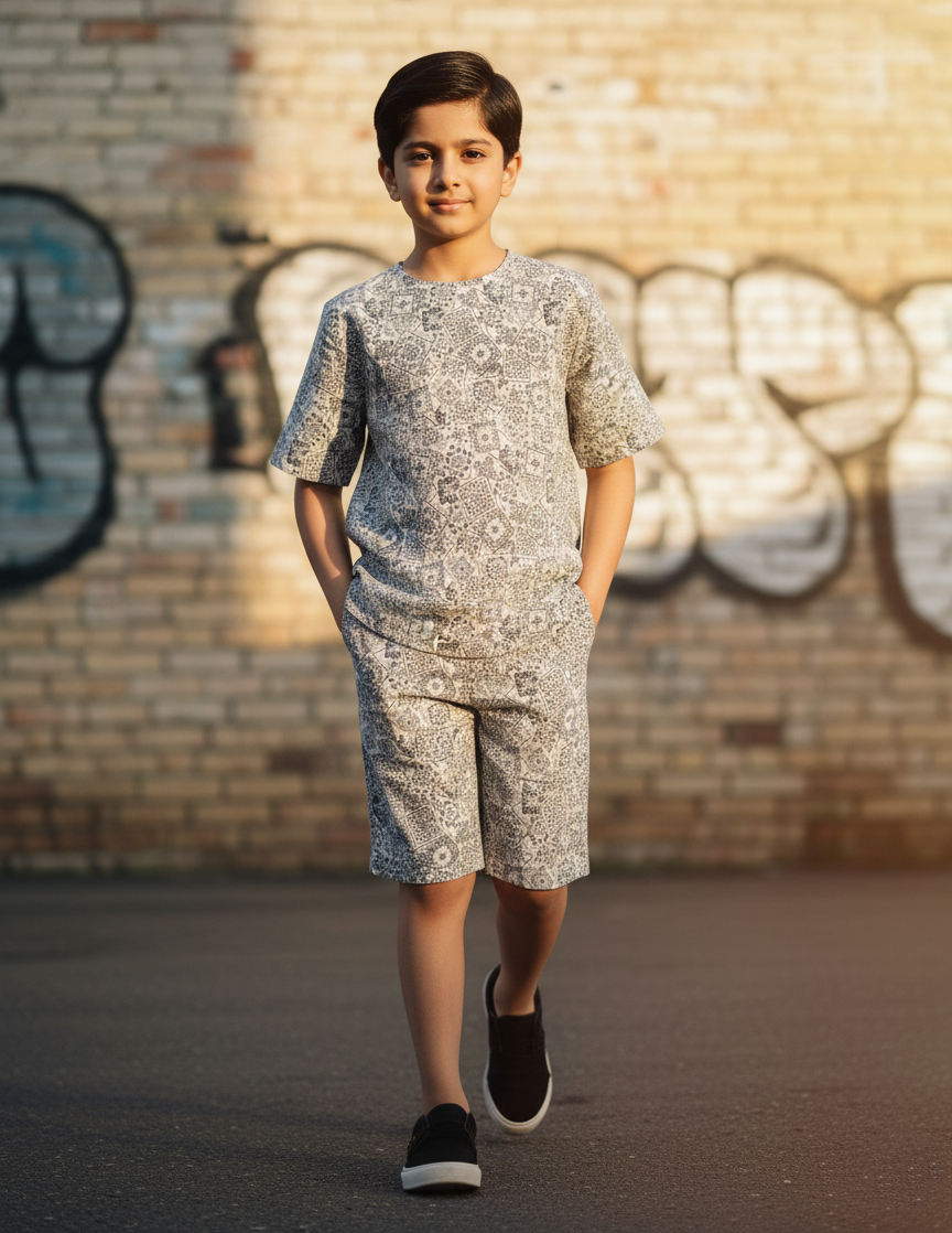 Printed Black & White Boys Niker Suits