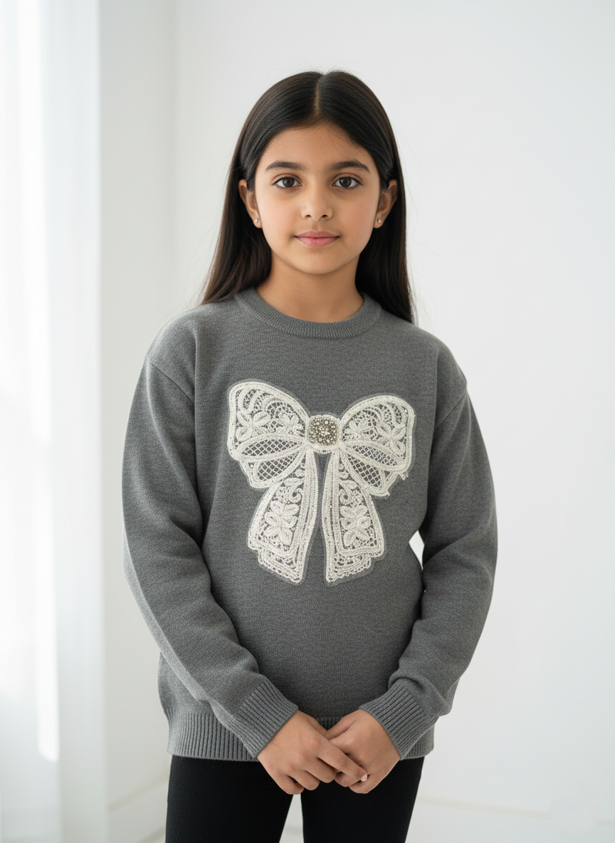 Grey Butterfly Sweater Girls