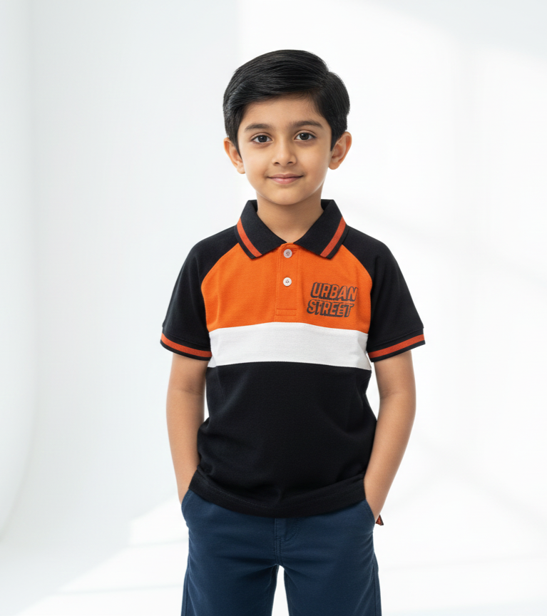 Orange & Black  Boys Polo Shirts