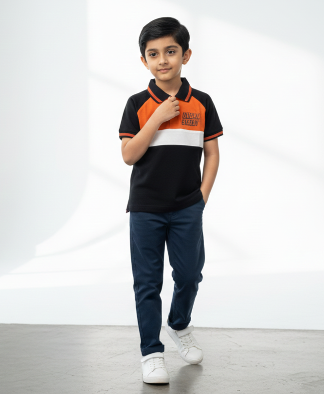 Orange & Black  Boys Polo Shirts
