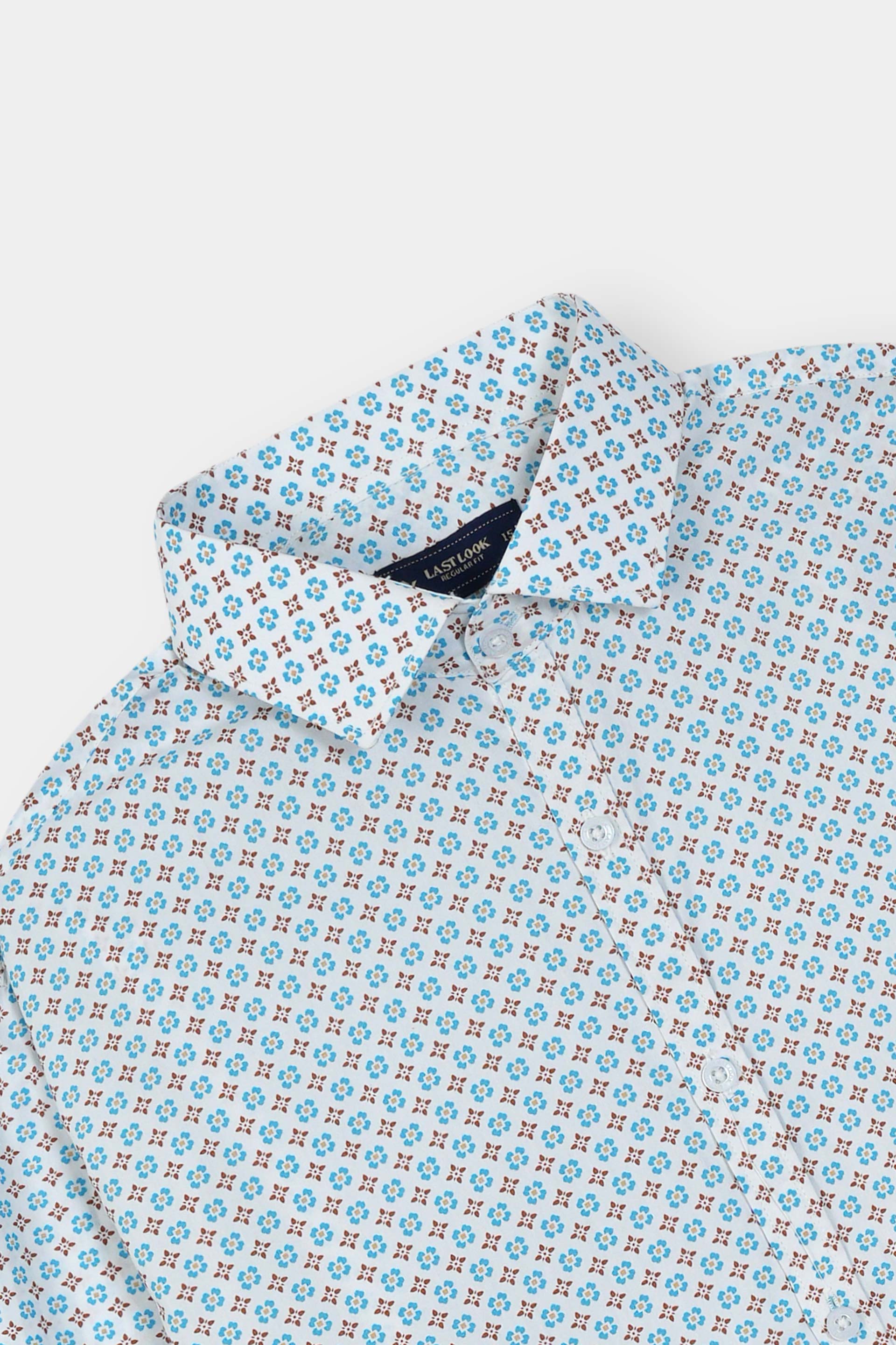 Sky Blue Printed Dress Shirt Men