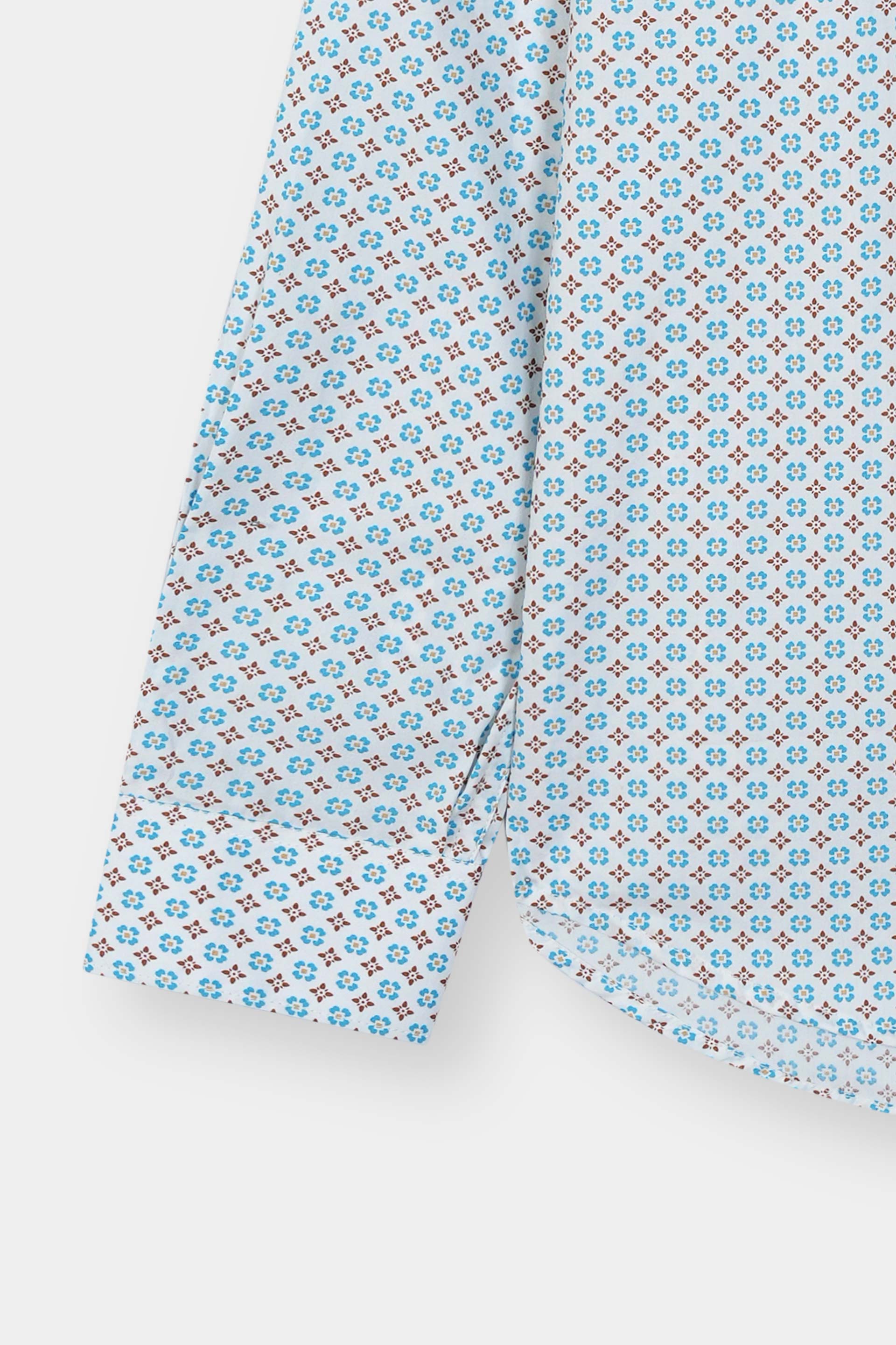 Sky Blue Printed Dress Shirt Men